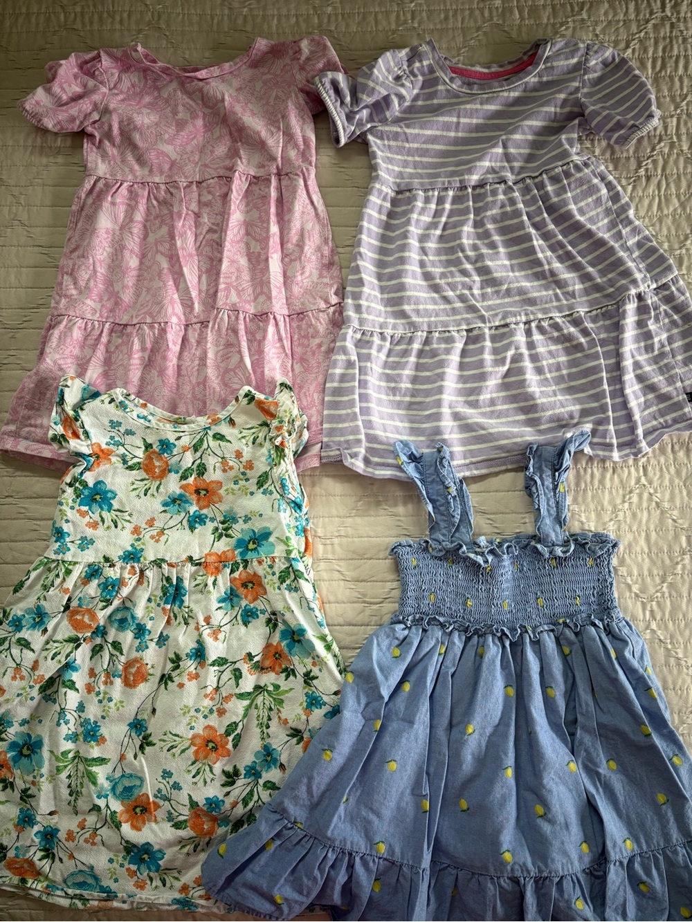 Janie and Jack Girls' Pink, Lavender, Floral & Chambray Blue Dress Set